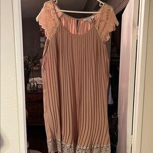 Forever 21 beige/blush Pleated Dress with Lace Detail